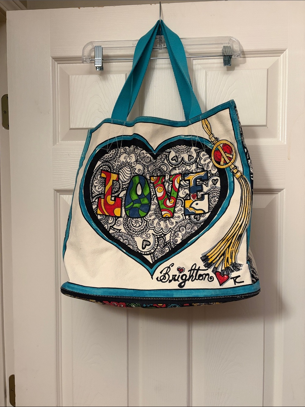 Brighton Teal and Cream LOVE Heart Tote with Multicolor Accents
